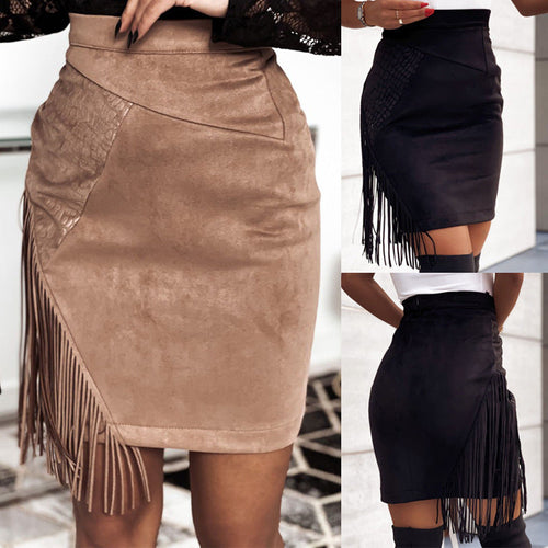 Suede Fringed Mini Skirt