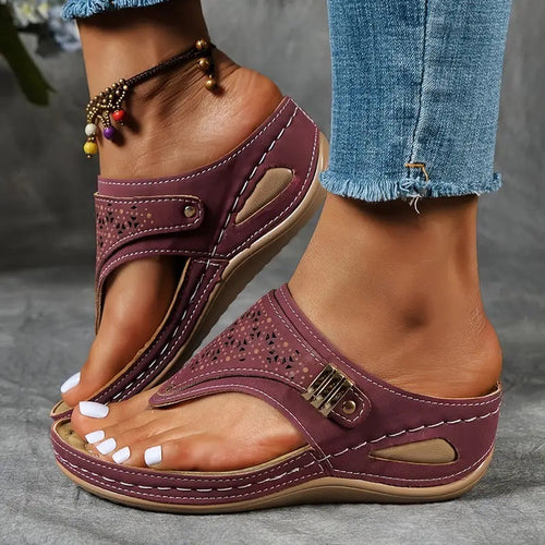 Orthopedic Leather Slip-On Sandals with Cross Straps | Joëlle