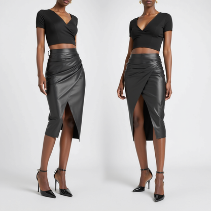 SoleiaMode Draped Midi Skirt