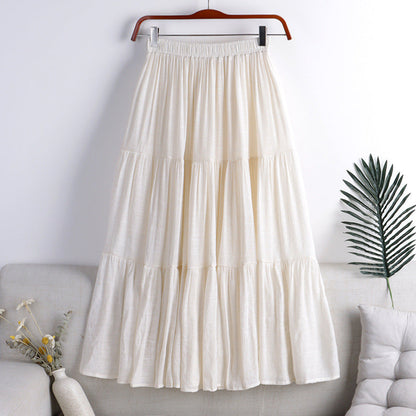 Cotton Linen Blend Spliced ​​Midi Skirt