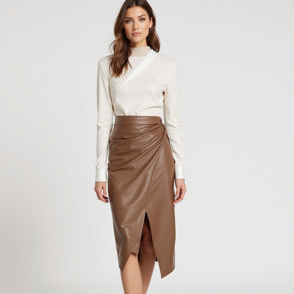 SoleiaMode Draped Midi Skirt
