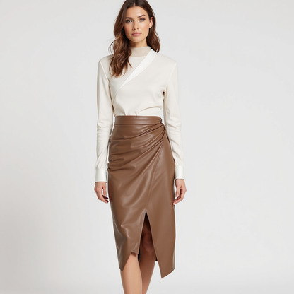 SoleiaMode Draped Midi Skirt