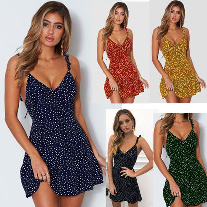 Polka Dot V Neck Summer Dress - Sleeveless Princess Beach Dress