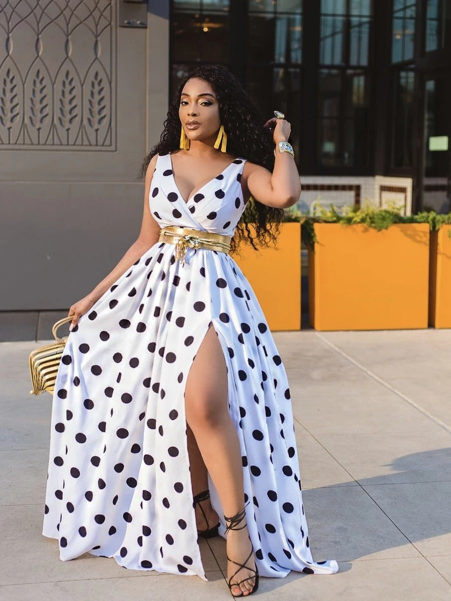 Women's Split Hem Long Evening Dress - Elegant Straps Formal Dress