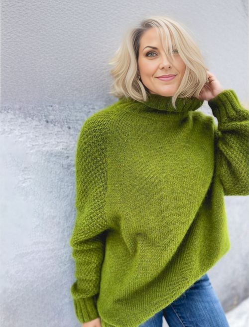 Grass Green Oversized Turtleneck Sweater