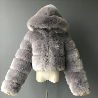 Short coat with fur hood