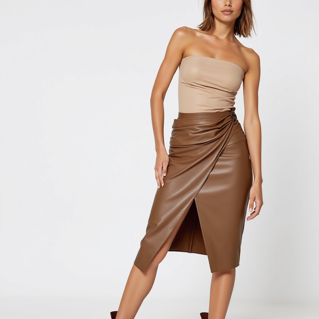 SoleiaMode Draped Midi Skirt