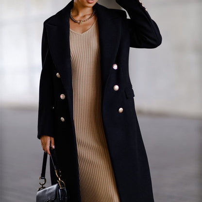 Long Tweed Jacket with Metal Buckle