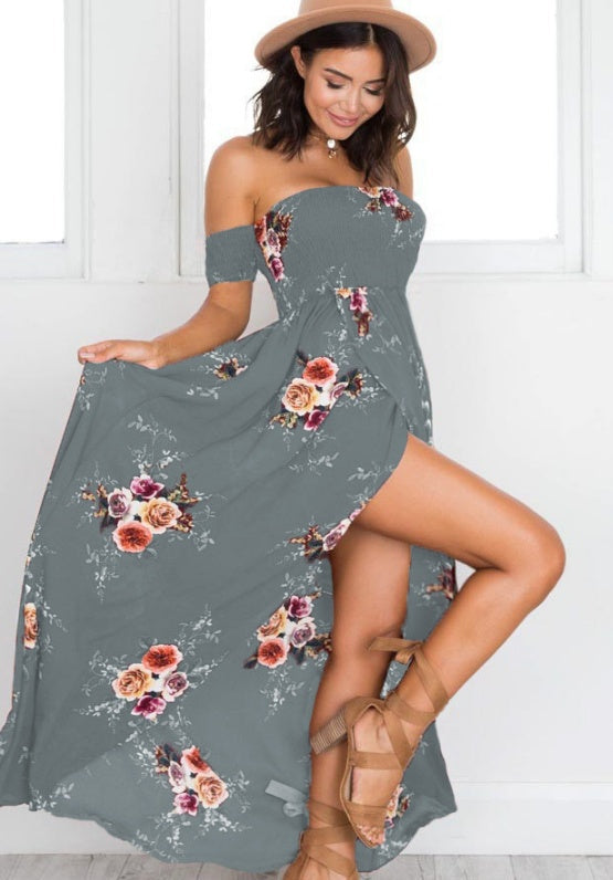 Bohemian Off Shoulder Floral Long Beach Dress - Summer Chiffon Collection