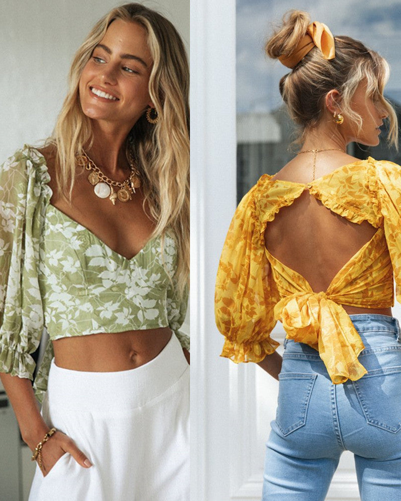 Printed Ruffle Back Top - Creative Statement