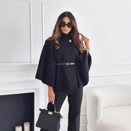 LOUISE | Modern Belted Black Poncho
