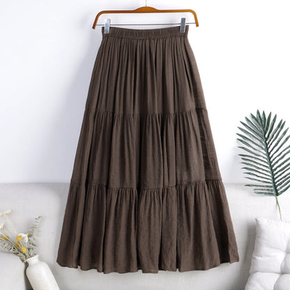 Cotton Linen Blend Spliced ​​Midi Skirt