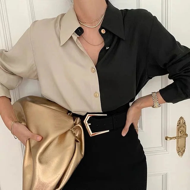 Blouse | Vintage two-tone long-sleeved blouse