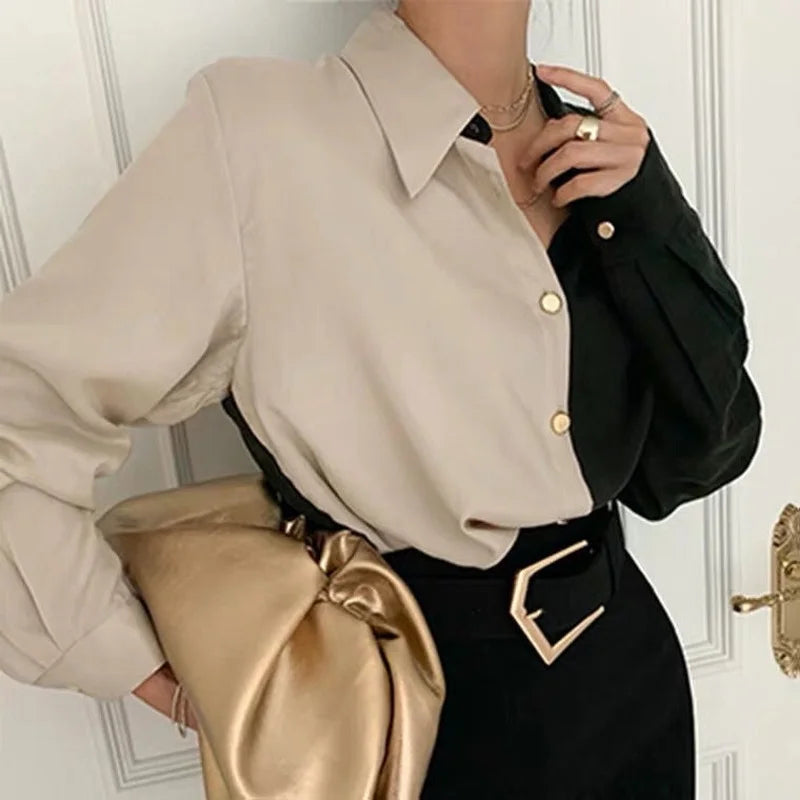 Blouse | Vintage two-tone long-sleeved blouse