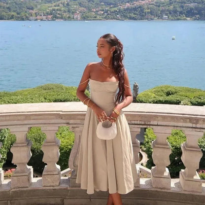 Pleated Strapless Evening Dress - Summer Elegance and Comfort