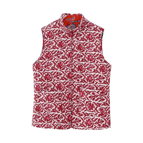 Cheerful Floral Pattern Sleeveless Cardigan