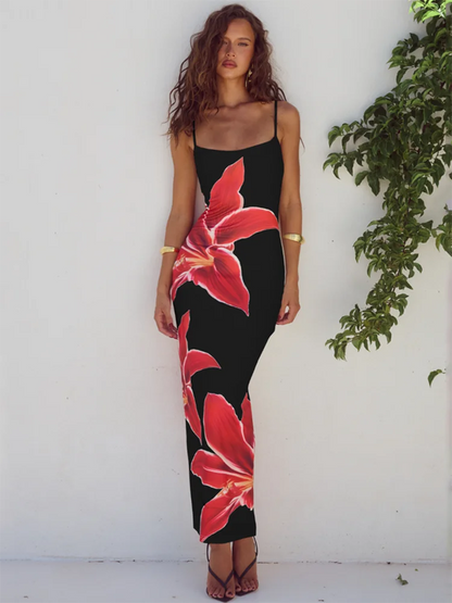 Spaghetti Floral Maxi Dress - Zylofa