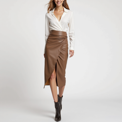 SoleiaMode Draped Midi Skirt