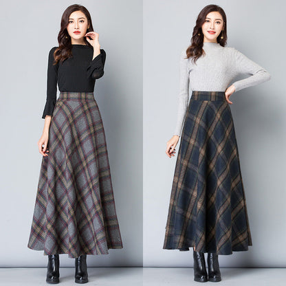 Vintage Plaid Wool A-Line Midi Skirt