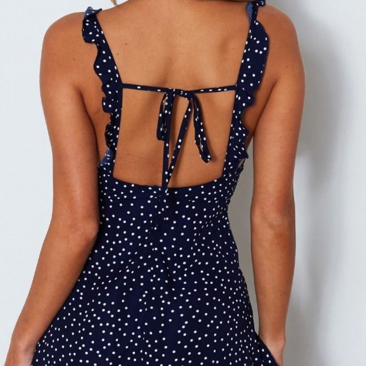 Polka Dot V Neck Summer Dress - Sleeveless Princess Beach Dress