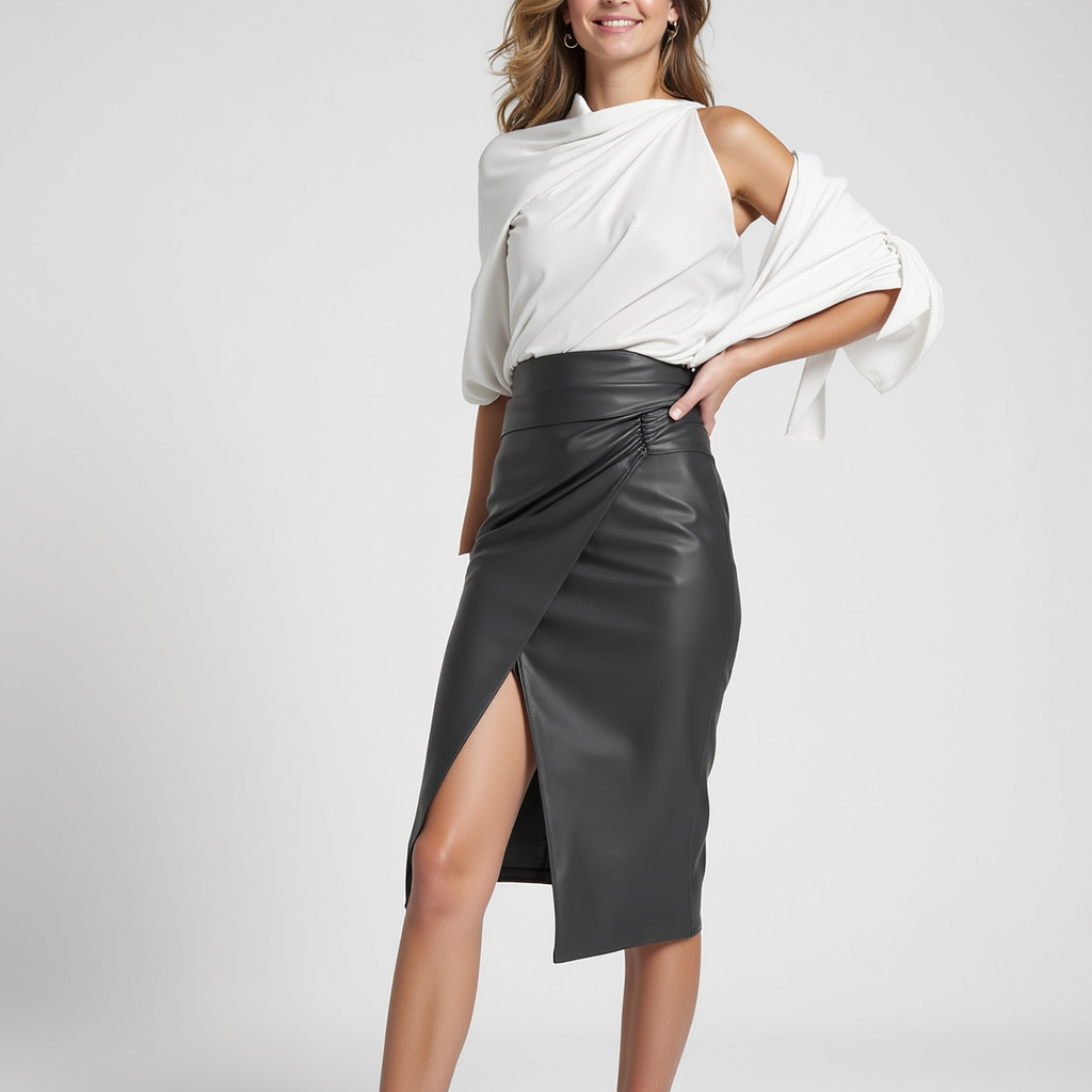 SoleiaMode Draped Midi Skirt