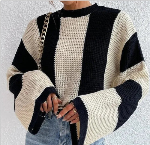 AvoirLaMode™ – Striped Crew Neck Knit Sweater