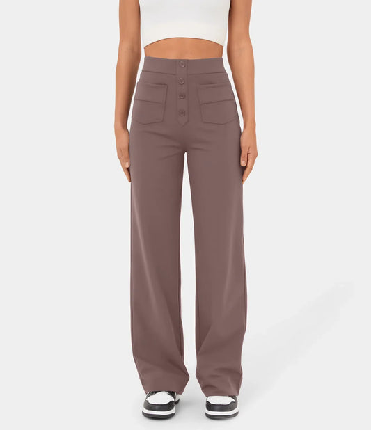 Stylishly High Waist Stretch Pants with Side Pockets